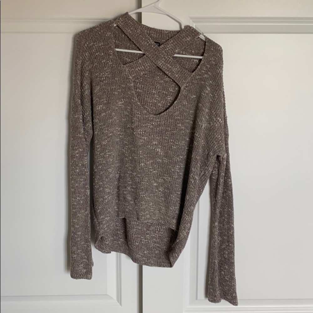 EXPRESS Brown Cross Neck Sweater